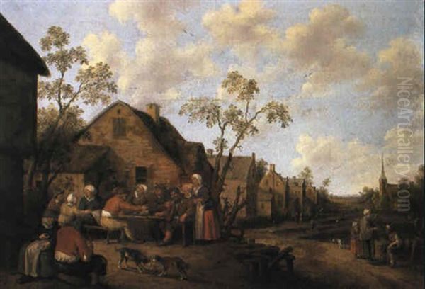 Dorfstrase Mit Zechender Bauerngesellschaft Oil Painting by Joost Cornelisz. Droochsloot