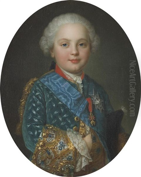 A Portrait Of A Child Of The Royal Family, Half-length, Wearing The Order Of The Holy Spirit And The Order Of The Golden Fleece, Thought To Be Charles Philippe Of France Oil Painting by Francois Hubert Drouais