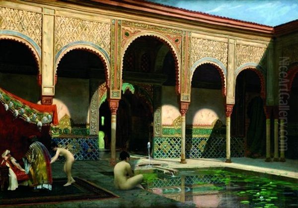 Jeunes Femmes Dans Un Patio Oil Painting by Antoine Druet