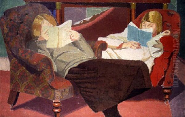 Two Girls Reading Oil Painting by Malcolm Drummond