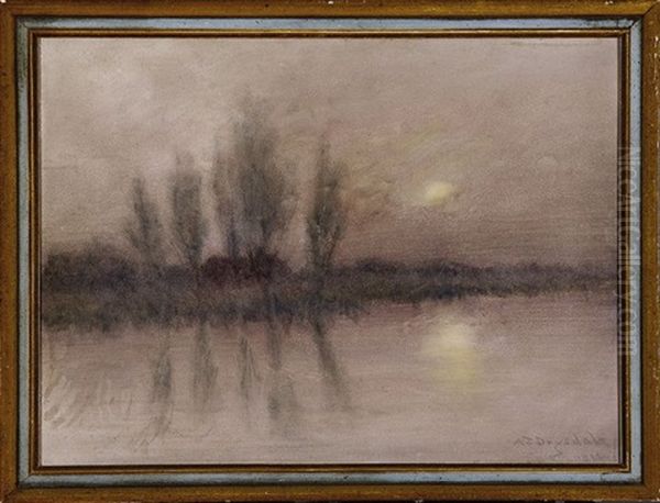 Five Cypress Trees, Hazy Morning Oil Painting by Alexander John Drysdale