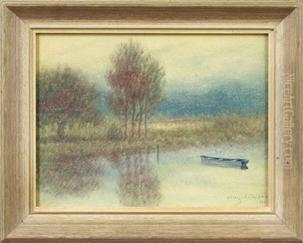 Bayou Landscape With A Pirogue Oil Painting by Alexander John Drysdale