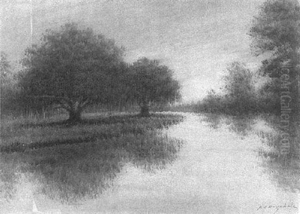 Oaks On A Bayou At Sunset Oil Painting by Alexander John Drysdale