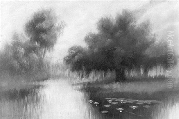 Bayou Landscape At Sunset Oil Painting by Alexander John Drysdale