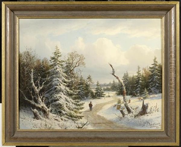 Waldlandschaft Mit Spazierganger Oil Painting by Pavel Pavlovich Dshogin