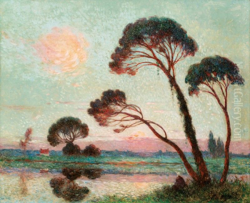 Soleil Couchant Sur La Briere Oil Painting by Ferdinand du Puigaudeau