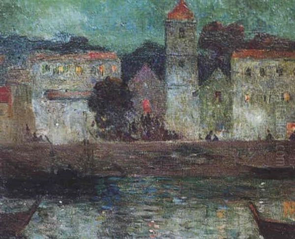 Le Port, Vue Nocturne Oil Painting by Ferdinand du Puigaudeau
