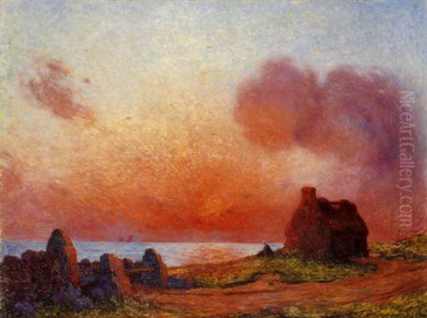 Coucher De Soleil Sur La Cote Oil Painting by Ferdinand du Puigaudeau