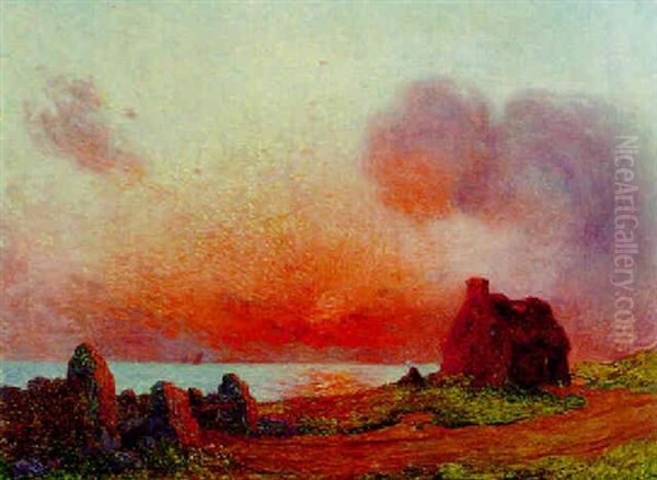 Le Coucher Du Soleil Sur La Cote Oil Painting by Ferdinand du Puigaudeau