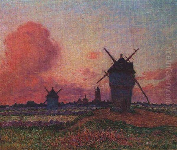 Coucher De Soleil A Bourg De Batz, Bretagne Oil Painting by Ferdinand du Puigaudeau