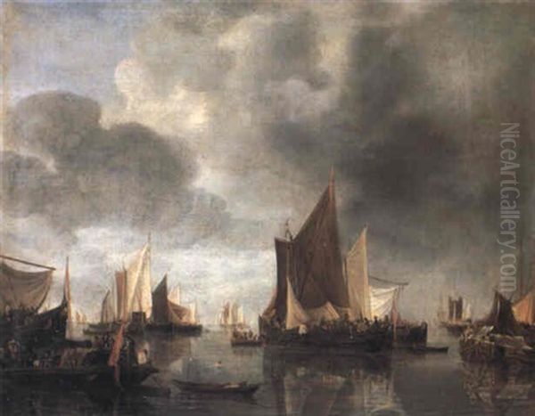 Shipping In A Calm Oil Painting by Hendrik Jacobsz Dubbels