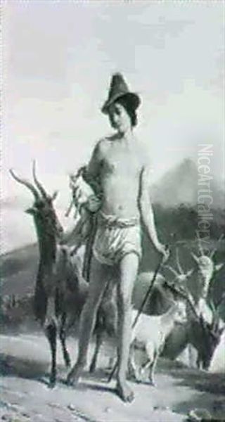 A Neapolitan Goatherd With A View Of Vesuvius In The        Background Oil Painting by Francois Dubois