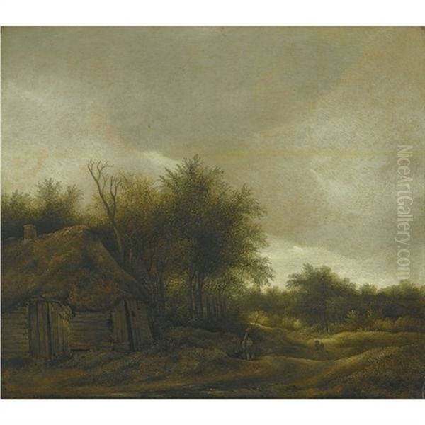 A Dune Landscape With Figures On A Sandy Path Near A Cottage Oil Painting by Guillam Dubois