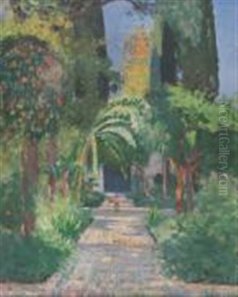 Palais De La Bahia A Marrakech Oil Painting by Paul Emile Dubois