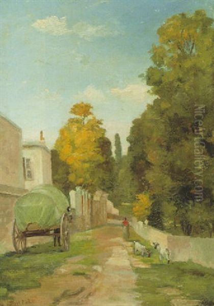 Landstrase Mit Planwagen Und Ziegen Oil Painting by Albert Dubois-Pillet