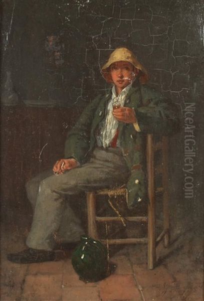 Fisherboy In Hat Oil Painting by Louis Alexandre Dubourg