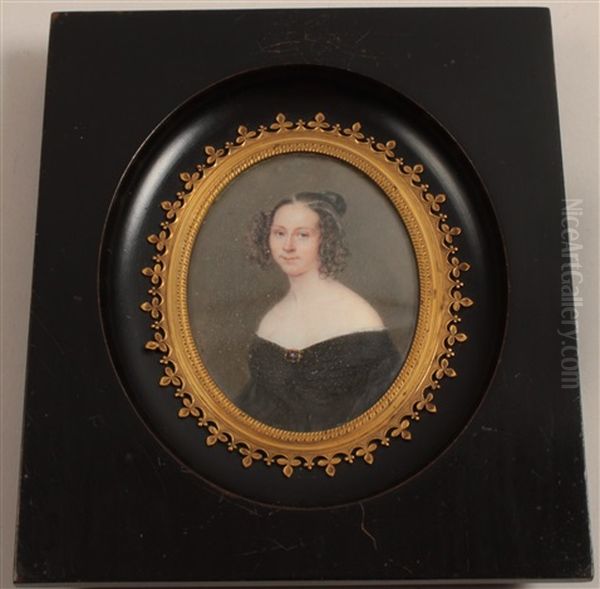 Bildnis Einer Jungen Dame In Schwarzem Seidenkleid Oil Painting by Savinien Edme Dubourjal