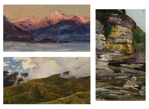 A Group Of 3 Landscape Paintings By Nikolai Nikanorovich Dubovskoy (russian 1859-1918) Oil Painting by Nikolai Nikanorovich Dubovskoy