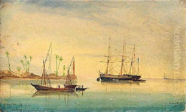 Shipping Off Rio De Janeiro Oil Painting by Cheri Francois Marguerite Dubreuil