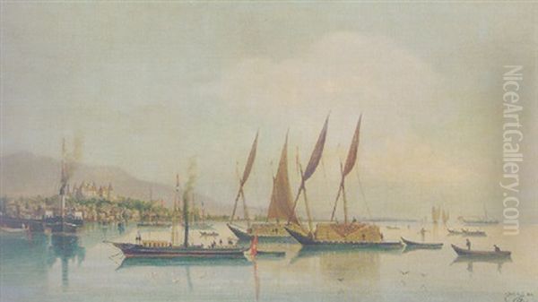 Lastensegler Mit Holzstammen Bei Nyon Oil Painting by Cheri Francois Marguerite Dubreuil