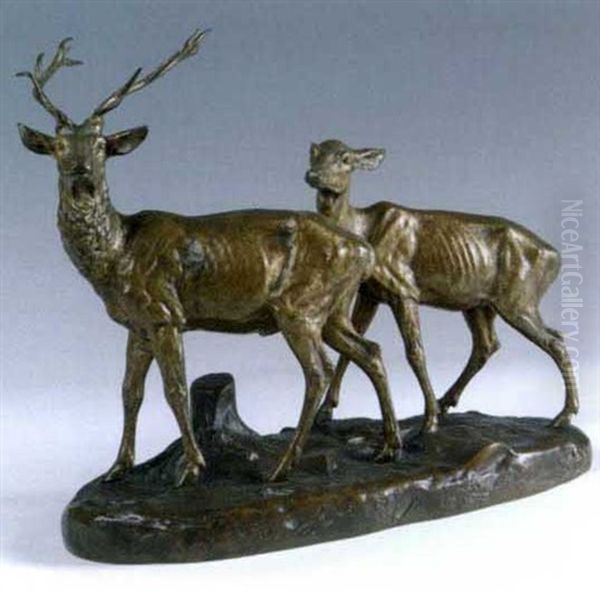 Cerf Et Biche Oil Painting by Alfred Dubucand