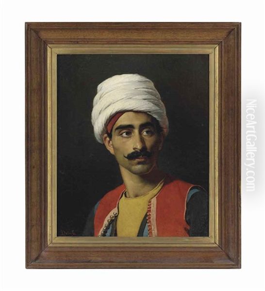 Head Of A Turk Oil Painting by Claude-Marie Dubufe