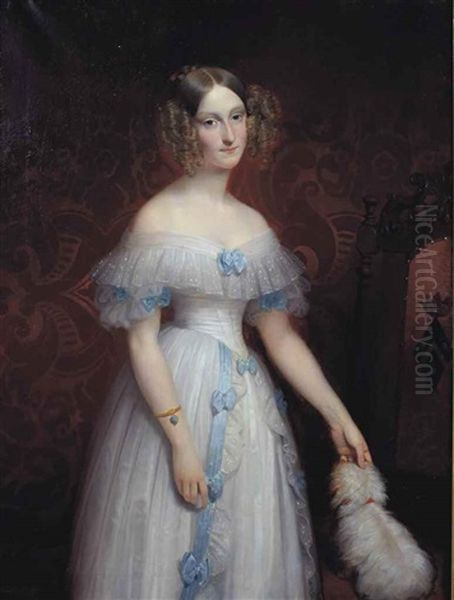 Portrait De Stephanie De Pomereu (1819-1855), Vicomtesse De Talleyrand Oil Painting by Claude-Marie Dubufe
