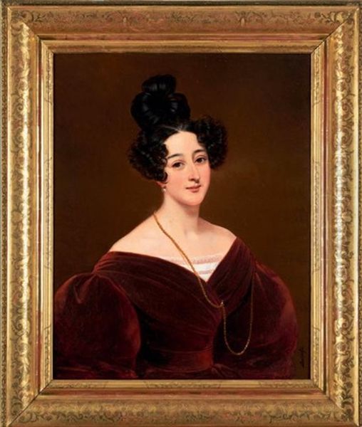 Portrait De Madame Penat, Nee Bujac Oil Painting by Claude-Marie Dubufe