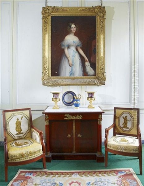 Portrait De Stephanie De Pomereu, Vicomtesse De Talleyrand (1819-1855) Oil Painting by Claude-Marie Dubufe