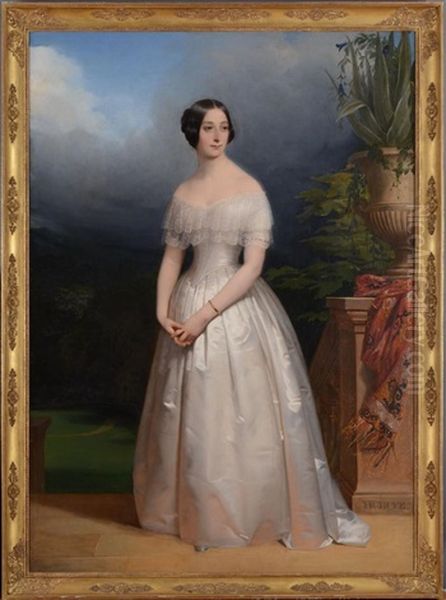 Full Length Portrait Of A Lady Oil Painting by Claude-Marie Dubufe