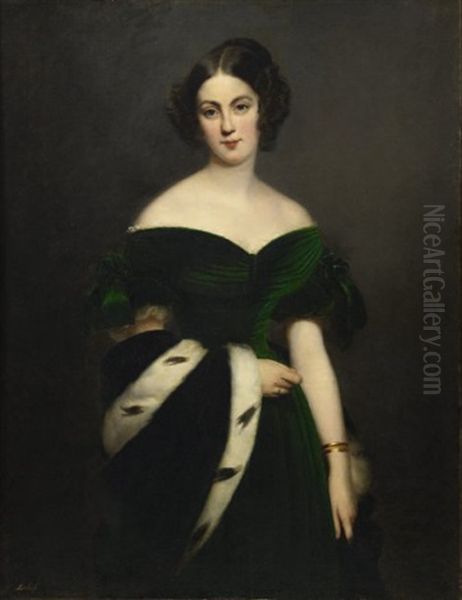 Portrait De Femme A La Robe Verte Oil Painting by Claude-Marie Dubufe