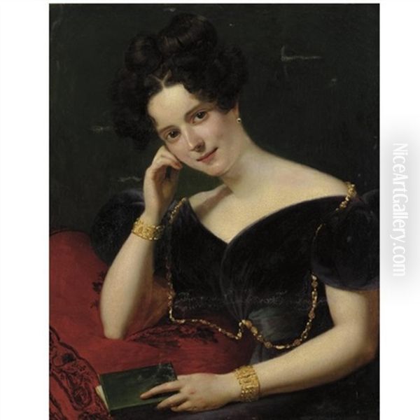 Portrait Of A Lady With Book Oil Painting by Claude-Marie Dubufe