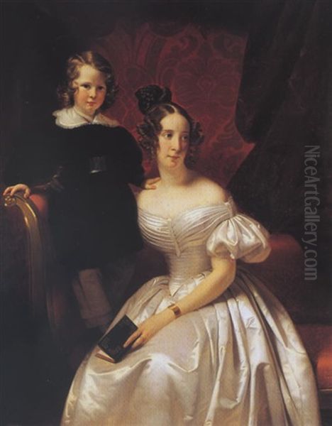 Portrait De Gerard Gould Et De Sa Mere Oil Painting by Claude-Marie Dubufe