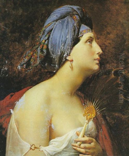 Portrait D'orientale Au Turban Bleu Oil Painting by Claude-Marie Dubufe