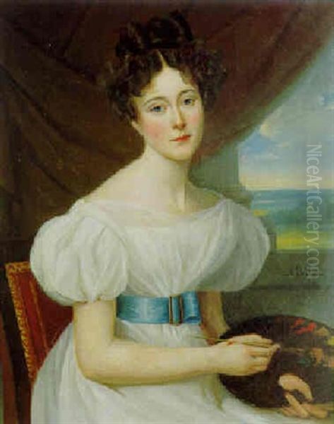 Portrait De Jeune Fille A La Palette Oil Painting by Claude-Marie Dubufe