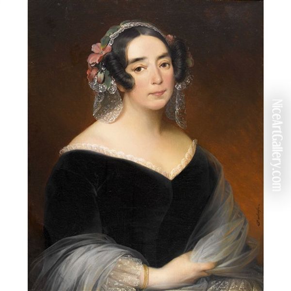Portrait De Charlotte Robertine De Belis Oil Painting by Edouard Louis Dubufe