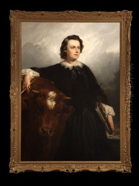 Portrait Of Rosa Bonheur With Bull Oil Painting by Edouard Louis Dubufe