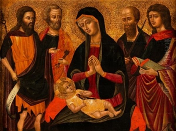 Virgen Y Nino, Juan, El Bautista, Pedro Y Pablo Oil Painting by Buoninsegna Duccio di