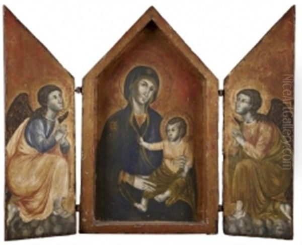 Vierge A L'enfant Entouree D'anges (in 3 Parts) Oil Painting by Buoninsegna Duccio di