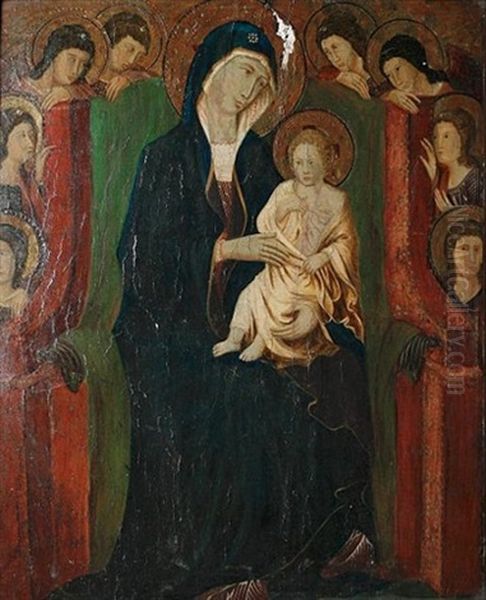 Madonna And Child Enthroned And Surrounded By Angels Oil Painting by Buoninsegna Duccio di