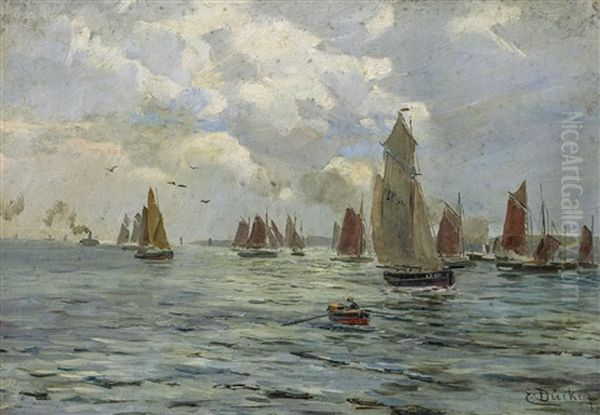 Segler Vor Dem Hafen Oil Painting by Eugen Gustav Duecker