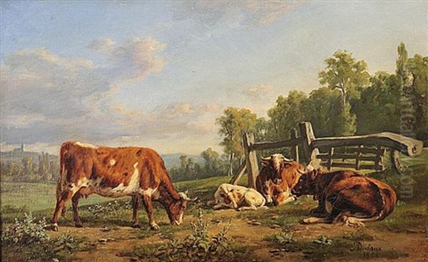 Vaches Dans Le Pre Oil Painting by Jean-Antoine Duclaux
