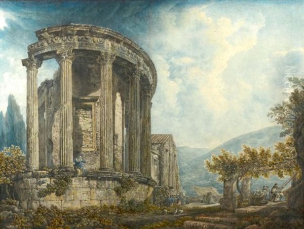 Vue Du Temple De La Sibylle A Tivoli Oil Painting by Abraham Louis Rodolphe Ducros