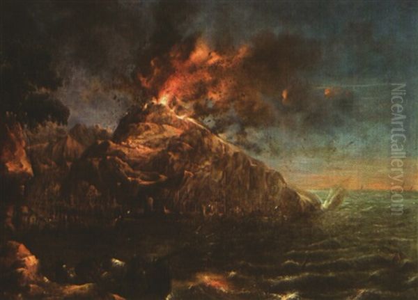 Veduta Dell'eruzione Di Un Vulcano Oil Painting by Abraham Louis Rodolphe Ducros