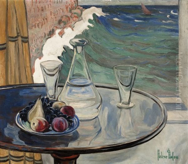 Nature Morte Aux Fruits Devant La Mer Oil Painting by Clementine-Helene Dufau