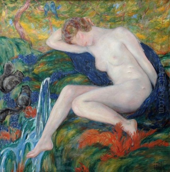 Baigneuse Endormie Pres De La Cascade Oil Painting by Clementine-Helene Dufau