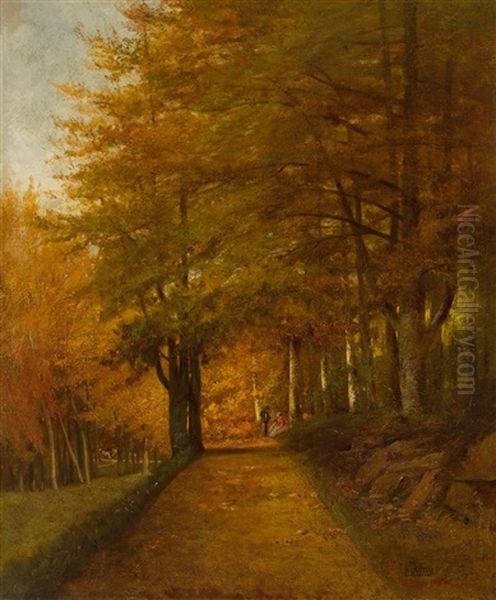 Family Walk Along The Forest Path Oil Painting by Clementine-Helene Dufau