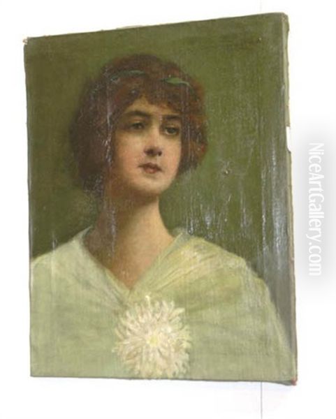 Dame Mit Herbstrosen Oil Painting by Clementine-Helene Dufau