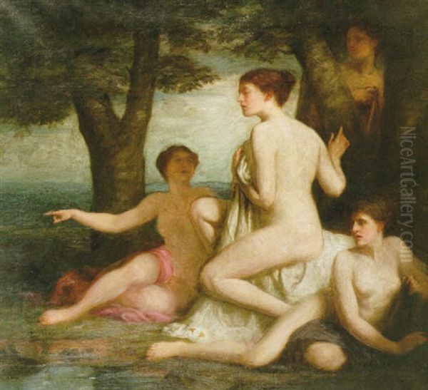 Parklandskap Med Diana Och Nymfer Oil Painting by Clementine-Helene Dufau