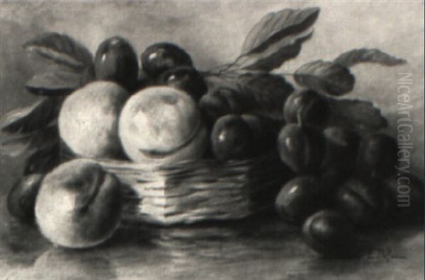 Fruchtestilleben Mit Pflaumen Und Pfirsichen Oil Painting by Clementine-Helene Dufau